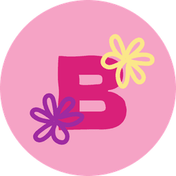 logo rose violet jaune avec la lettre b majuscule et des fleurs